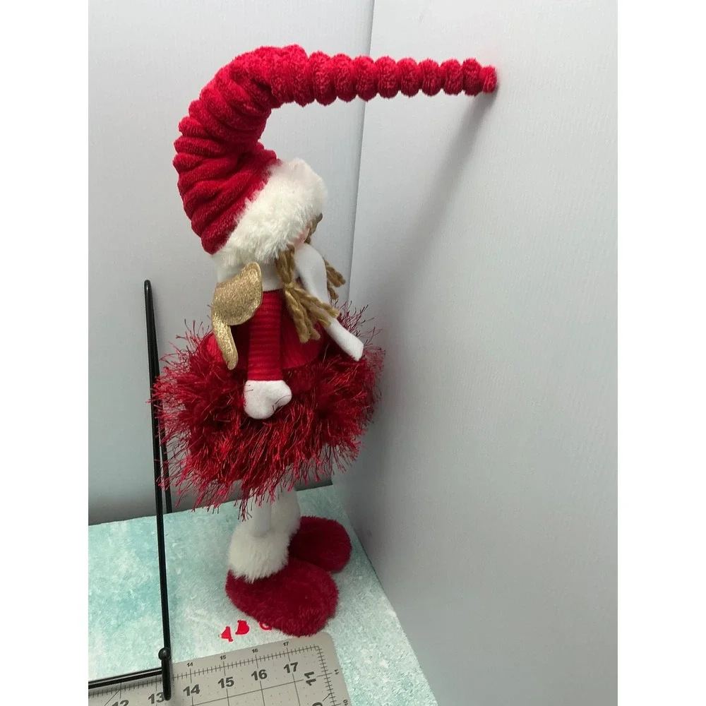Red White Christmas Fairy Shelf Sitter Holiday Decor Glitter Wings 18 Inch